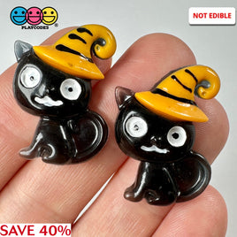 Black Cat With Orange Hat Halloween Charm Cabochons Decoden Charms
