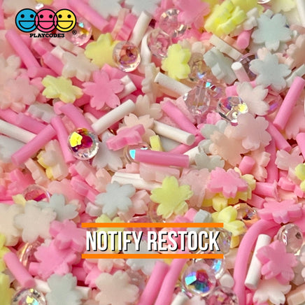 Blooming Blossoms Mix Fimo Diamond Rhinestone Fake Polymer Clay Sprinkles Pink Flowers Jimmies
