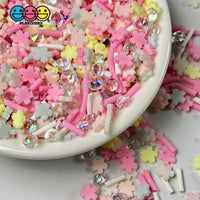 Blooming Blossoms Mix Fimo Diamond Rhinestone Fake Polymer Clay Sprinkles Pink Flowers Jimmies