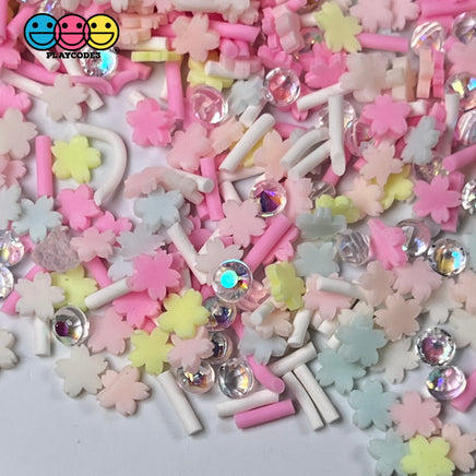 Blooming Blossoms Mix Fimo Diamond Rhinestone Fake Polymer Clay Sprinkles Pink Flowers Jimmies