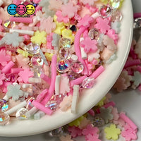 Blooming Blossoms Mix Fimo Diamond Rhinestone Fake Polymer Clay Sprinkles Pink Flowers Jimmies