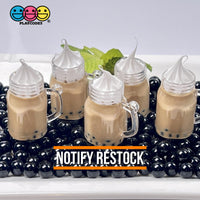 Boba Tea Mug Charm With Whipped Cream Topping Hole For Keychain Jewelry Cabochons 5 Pcs