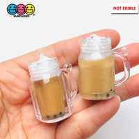 Boba Tea Mug Charm with Whipped Cream Topping Hole for Keychain Jewelry Cabochons 5 pcs Charm