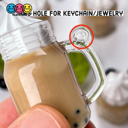 Boba Tea Mug Charm With Whipped Cream Topping Hole For Keychain Jewelry Cabochons 5 Pcs
