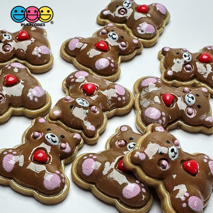 Brown Teddy Bear Valentines Day Red Heart Flatback Cabochons Decoden Charm 10 Pcs Playcode3 Llc