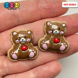 Brown Teddy Bear Valentines Day Red Heart Flatback Cabochons Decoden Charm 10 Pcs Playcode3 Llc