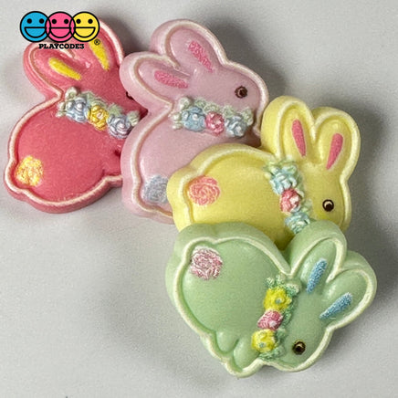 Bunny Rabbit Flat Back Flower Collar Charms 4 Colors Mix Option Cabochon 10/12Pcs Playcode3 Llc