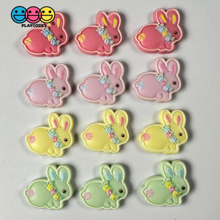 Bunny Rabbit Flat Back Flower Collar Charms 4 Colors Mix Option Cabochon 10/12Pcs Playcode3 Llc Mix
