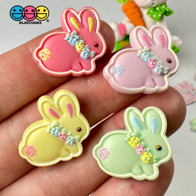 Bunny Rabbit Flat Back Flower Collar Charms 4 Colors Mix Option Cabochon 10/12Pcs Playcode3 Llc