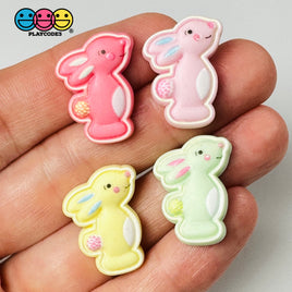 Bunny Rabbit Flat Back White Belly Charms 4 Colors Cabochons 10Pcs Charm