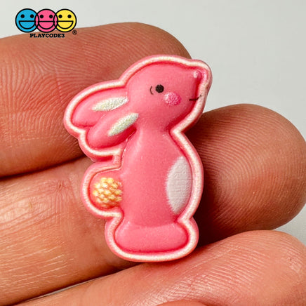 Bunny Rabbit Flat Back White Belly Charms 4 Colors Cabochons 10Pcs Hot Pink (10 Pieces) Charm