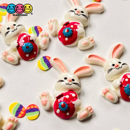 Bunny White Rabbit With Easter Egg Flatback Charms Cabochons Large Decoden Charm 10 Pcs