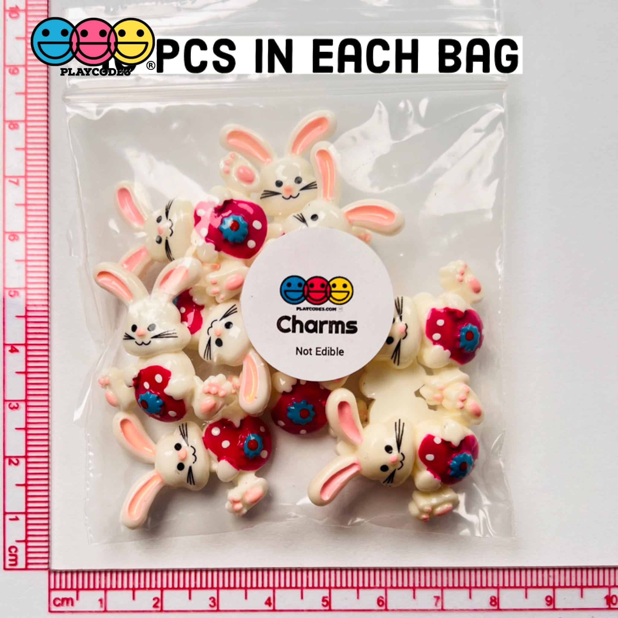 Bunny White Rabbit with Easter Egg Flatback Charms| PLAYCODE3