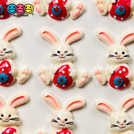 Bunny White Rabbit With Easter Egg Flatback Charms Cabochons Large Decoden Charm 10 Pcs