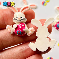 Bunny White Rabbit With Easter Egg Flatback Charms Cabochons Large Decoden Charm 10 Pcs