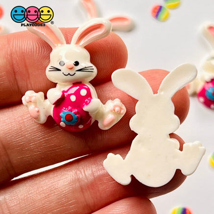 Bunny White Rabbit With Easter Egg Flatback Charms Cabochons Large Decoden Charm 10 Pcs