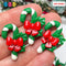 Candy Cane Christmas Green White Red Bow Glitter Flatback Charm Cabochons 10 Pcs
