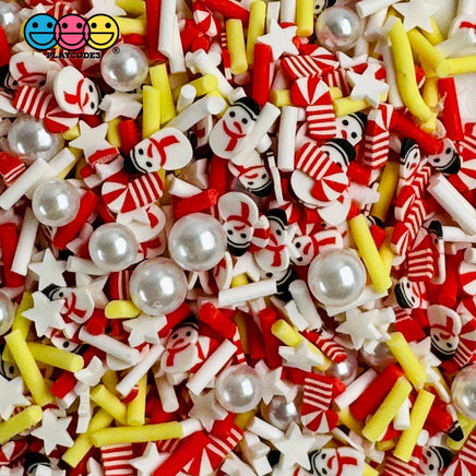 Candy Cane Snowman Pearl Beads Christmas Winter Holiday Fake Clay Sprinkles Decoden Fimo Jimmies