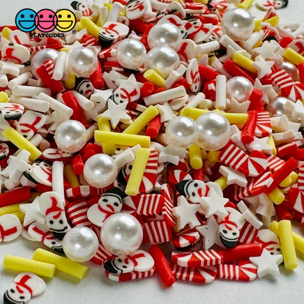Candy Cane Snowman Pearl Beads Christmas Winter Holiday Fake Clay Sprinkles Decoden Fimo Jimmies