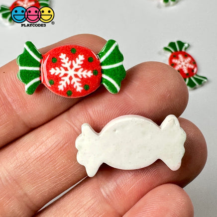 Candy Christmas Snowflake Wrapped Hard Fake Candies Red Green Flat Back Charms Cabochons 10 Pcs