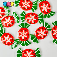Candy Christmas Snowflake Wrapped Hard Fake Candies Red Green Flat Back Charms Cabochons 10 Pcs