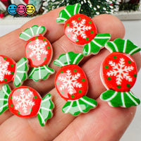 Candy Christmas Snowflake Wrapped Hard Fake Candies Red Green Flat Back Charms Cabochons 10 Pcs