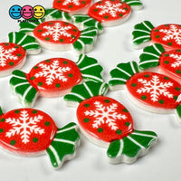 Candy Christmas Snowflake Wrapped Hard Fake Candies Red Green Flat Back Charms Cabochons 10 Pcs