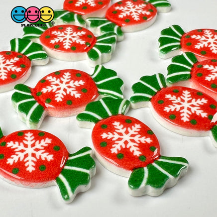 Candy Christmas Snowflake Wrapped Hard Fake Candies Red Green Flat Back Charms Cabochons 10 Pcs