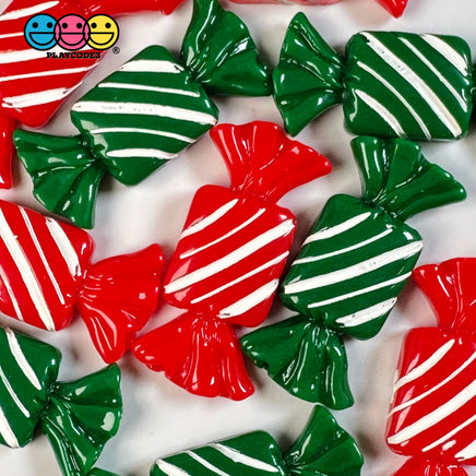 Candy Christmas Wrap Red Green Charm Fake Candies Flat Back Cabochons 2 Colors 10 Pcs Playcode3 Llc