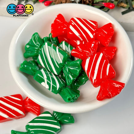 Candy Christmas Wrap Red Green Charm Fake Candies Flat Back Cabochons 2 Colors 10 Pcs Playcode3 Llc