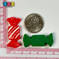Candy Christmas Wrap Red Green Charm Fake Candies Flat Back Cabochons 2 Colors 10 Pcs Playcode3 Llc