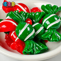 Candy Christmas Wrapped Hard Fake Candies Red Green Flat Back Charms Cabochons 2 Colors 10 Pcs