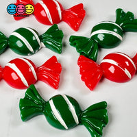 Candy Christmas Wrapped Hard Fake Candies Red Green Flat Back Charms Cabochons 2 Colors 10 Pcs