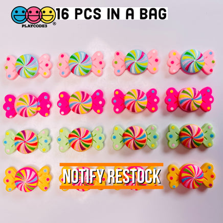 Candy Colorful Swirling Wrapped Hard Fake Candies Flatback Charms Cabochons 16 Pcs Charm
