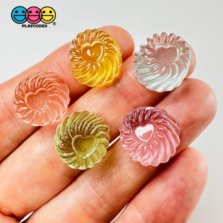 Candy Jell-O Swirl Shape Heart Top Fake Hard Candies 5 Colors Cabochons 15 Pcs Charm