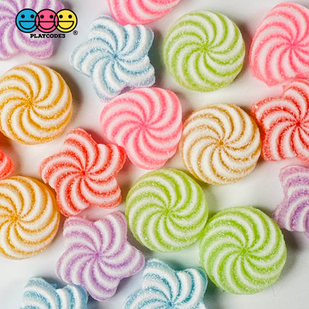 Candy Sugar Coated Swirls Fake Candies Multi Colors Shapes Flatback Not Edible Charm Cabochons 18