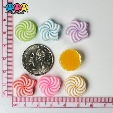 Candy Sugar Coated Swirls Fake Candies Multi Colors Shapes Flatback Not Edible Charm Cabochons 18