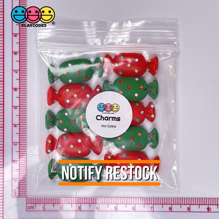 Candy Wrapped Christmas Flatback Charm Red Green Charms Cabochons 10 Pcs