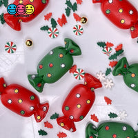Candy Wrapped Christmas Flatback Charm Red Green Charms Cabochons 10 Pcs