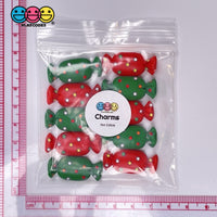 Candy Wrapped Christmas Flatback Charm Red Green Charms Cabochons 10 Pcs