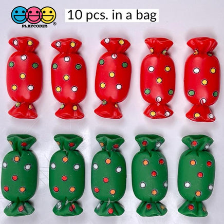 Candy Wrapped Christmas Flatback Charm Red Green Charms Cabochons 10 Pcs
