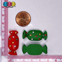 Candy Wrapped Christmas Flatback Charm Red Green Charms Cabochons 10 Pcs