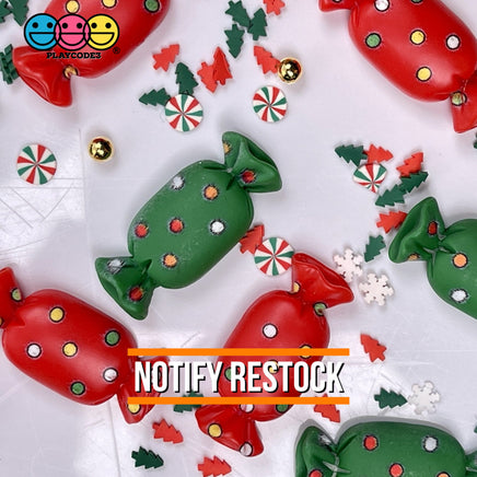 Candy Wrapped Christmas Flatback Charm Red Green Charms Cabochons 10 Pcs