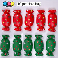 Candy Wrapped Christmas Flatback Charm Red Green Charms Cabochons 10 Pcs