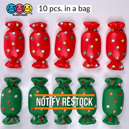 Candy Wrapped Christmas Flatback Charm Red Green Charms Cabochons 10 Pcs