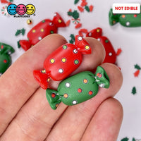 Candy Wrapped Christmas Flatback Charm Red Green Charms Cabochons 10 Pcs