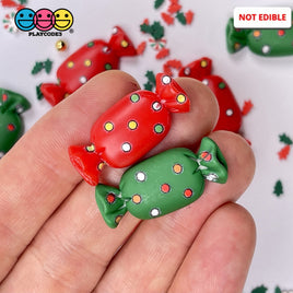 Candy Wrapped Christmas Flatback Charm Red Green Charms Cabochons 10 Pcs