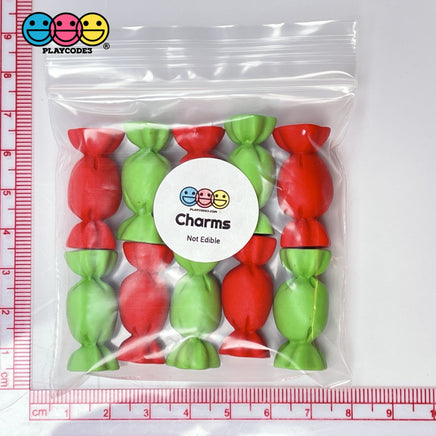 Candy Wrapped Red Green Fake Candies Charm Christmas Theme Cabochons 5 Pcs