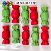 Candy Wrapped Red Green Fake Candies Charm Christmas Theme Cabochons 5 Pcs