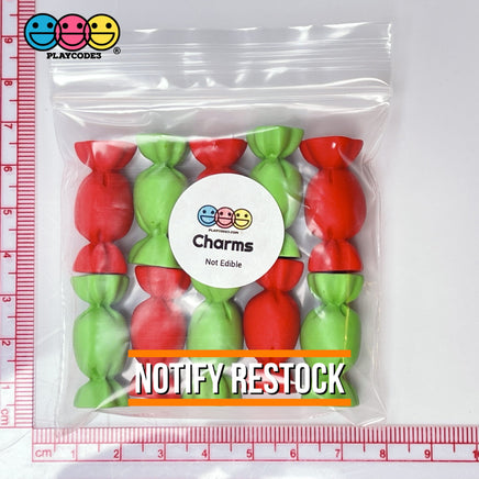 Candy Wrapped Red Green Fake Candies Charm Christmas Theme Cabochons 5 Pcs